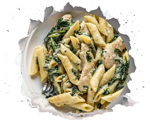طرز تهیه پاستا با مرغ و اسفناج